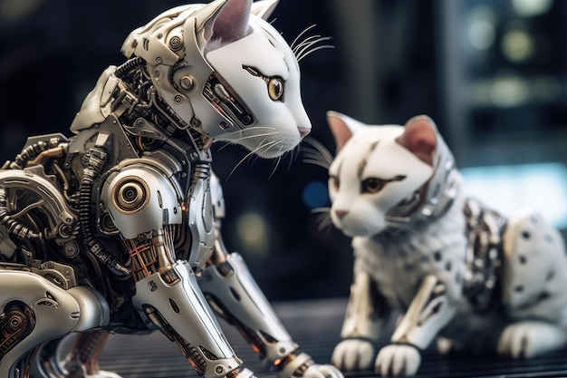 Due gatti robotici Progresso tecnologico IA generativa