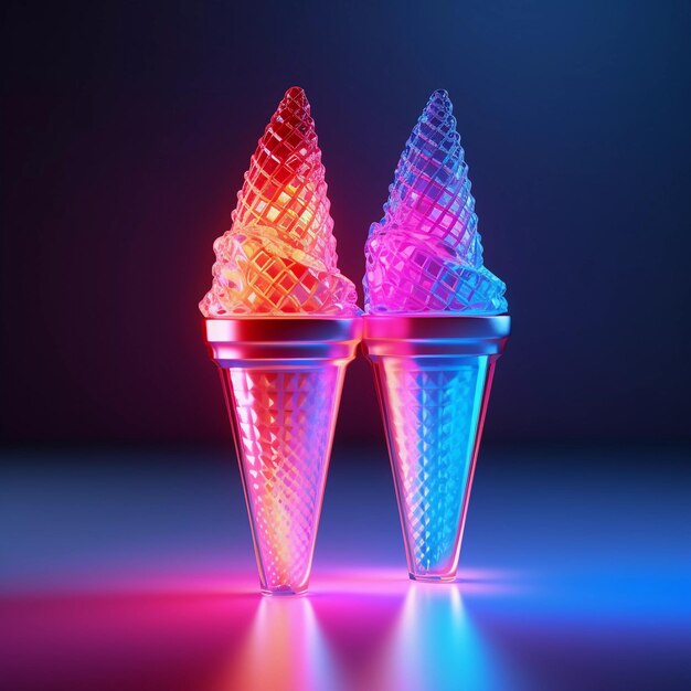 Due gelati in calici di vetro in colori al neon