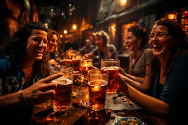 Due giovani amici che bevono birra in un bar o in un pub