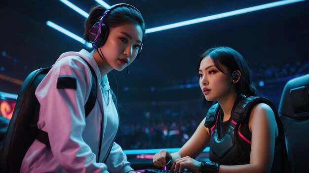 due giovani donne asiatiche in un campionato di eSports