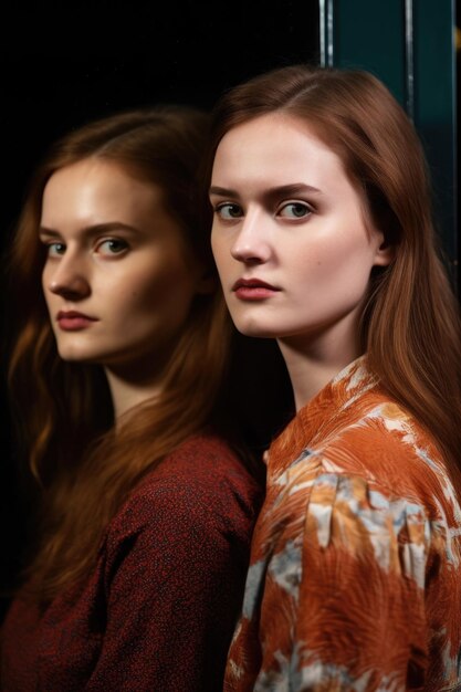 Due giovani donne che ti guardano mentre stanno faccia a faccia creati con l'AI generativa