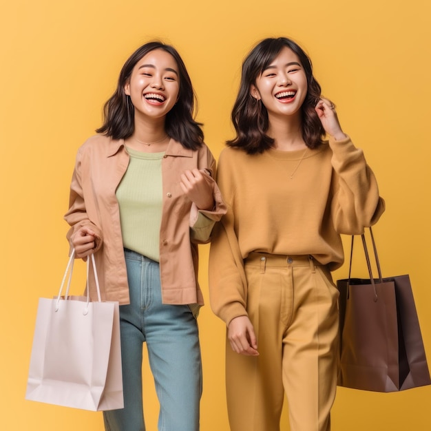 Due giovani ragazze sono felici dopo aver fatto acquisti in vendita AI generativa