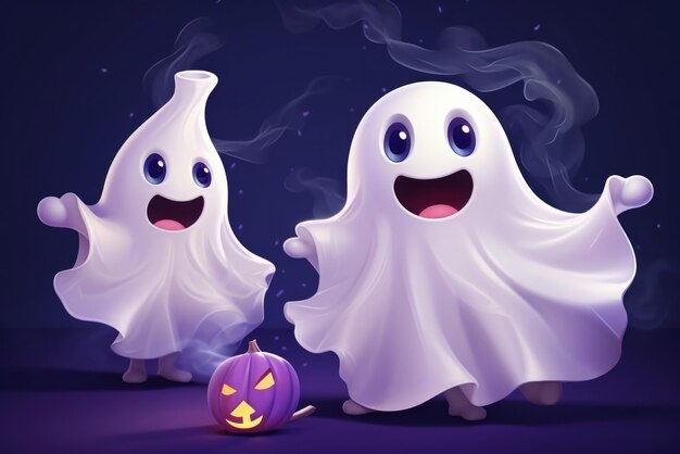 Due graziosi personaggi di cartoni animati sullo sfondo felice di Halloween