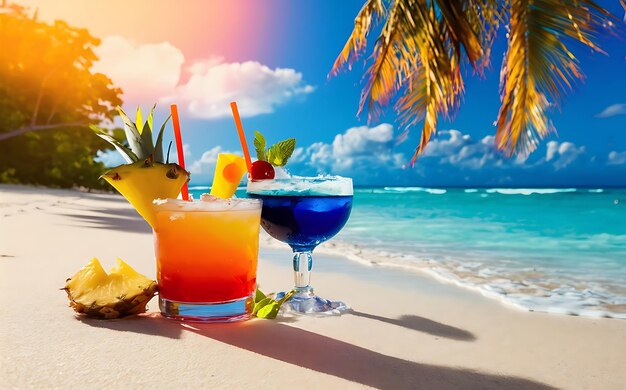 Due gustosi cocktail alcolici sulla spiaggia bianca tropicale