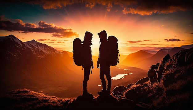 due in montagna al tramonto