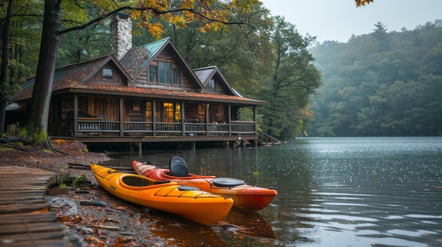 Due kayak che galleggiano sul lago generativo ai