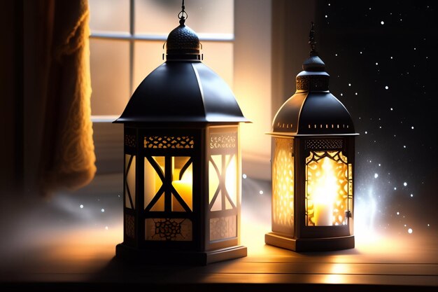 Due lanterne con sopra la parola ramadan