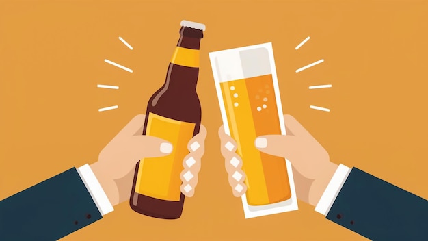 due mani che tengono una bottiglia di birra con le parole birra sul fondo