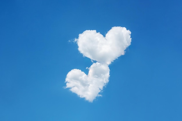 Due nuvole a forma di cuore su un cielo azzurro e limpido