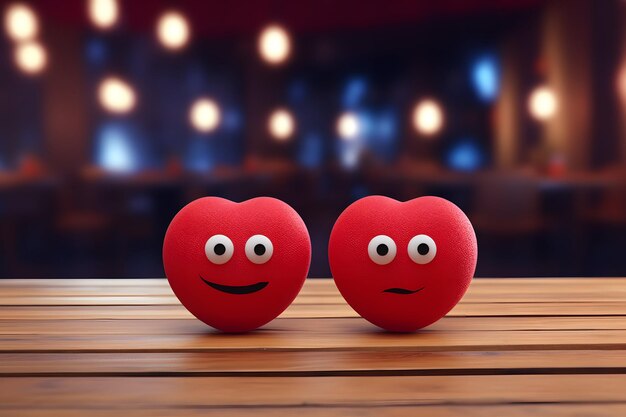 Due oggetti rossi a forma di cuore su un tavolo di legno