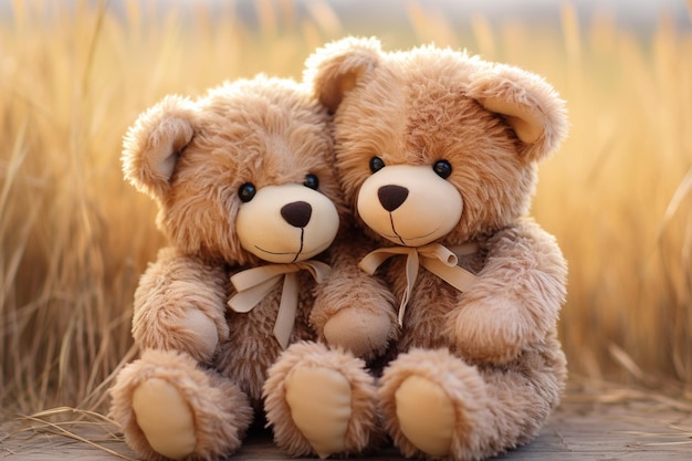 Due orsacchiotti beige accovacciati insieme