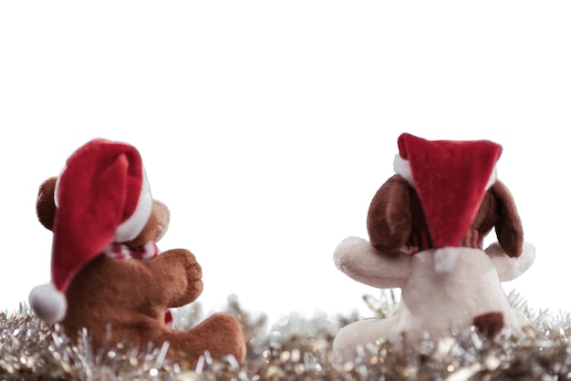 Due orsacchiotti che si godono il concetto di celebrazione del capodanno di Natale e Capodanno isolato