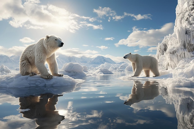 due orsi polari su banchi di ghiaccio con neve in inverno nell'Artico