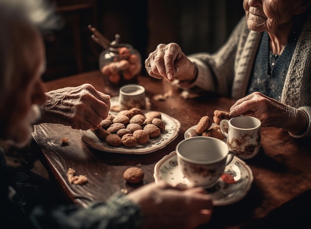 Due persone che mangiano un piatto di biscotti e un piatto di biscotti.