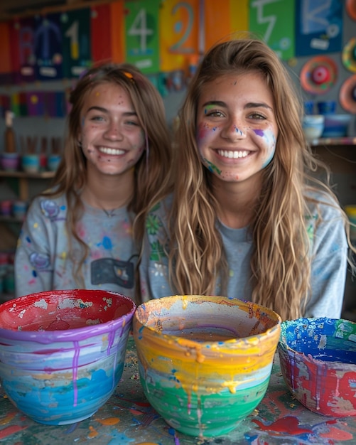 Due persone che partecipano a un PrideThemed Pottery Background