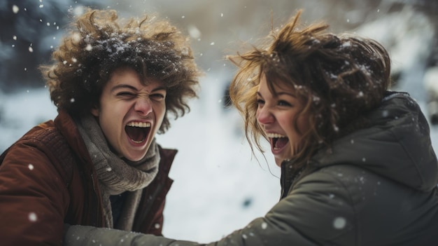 due persone che ridono nella neve