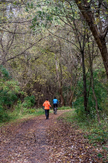 Due persone nel parco autunnale