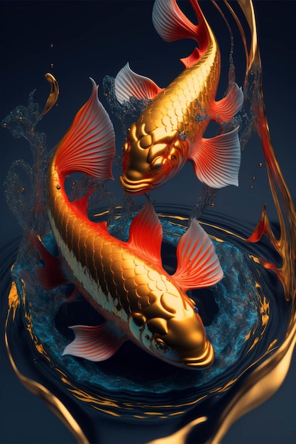 Due pesci d'oro che nuotano in una ciotola d'acqua ai generativa