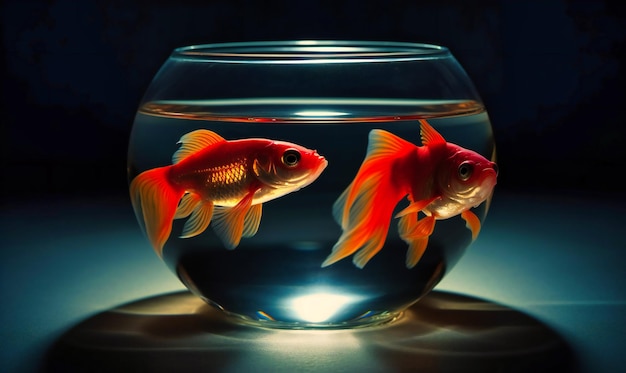 Due pesci seduti in una ciotola di vetro