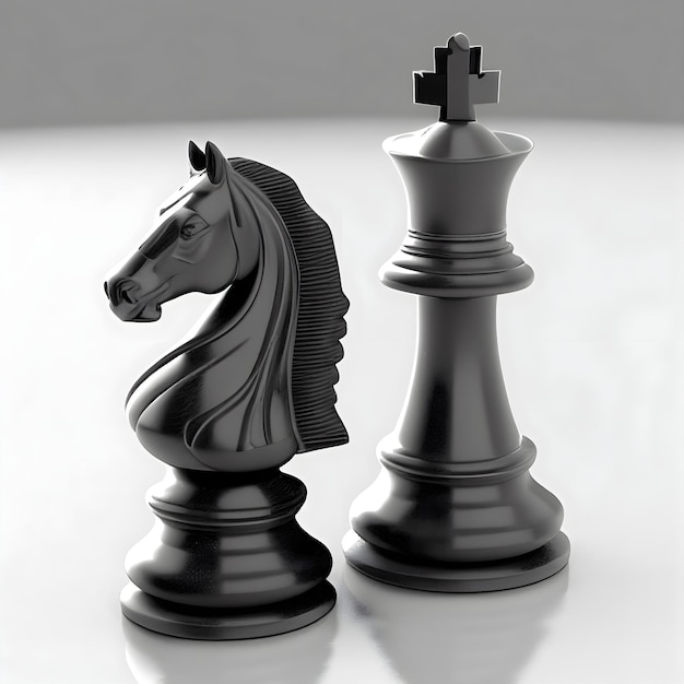 Due pezzi degli scacchi, uno dei quali ha sopra un cavallo.
