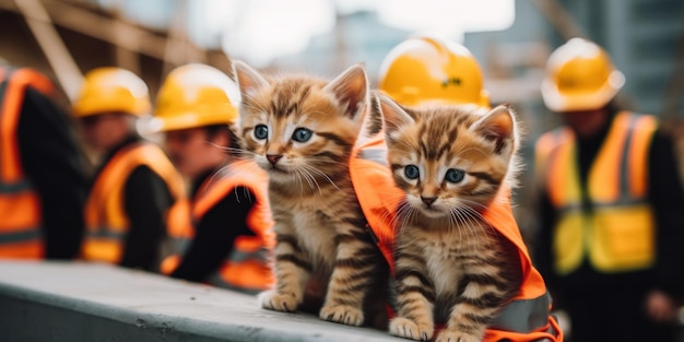 Due piccoli gattini seduti in cima a una sporgenza di cemento