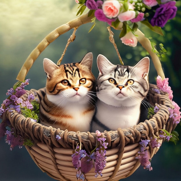 Due piccoli gattini seduti sul cestino