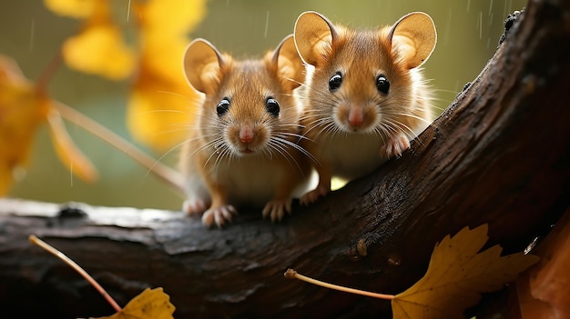 Due piccoli topi nelle foglie d'autunno