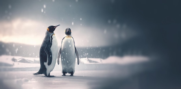 Due pinguini adulti in piedi sulla neve IA generativa