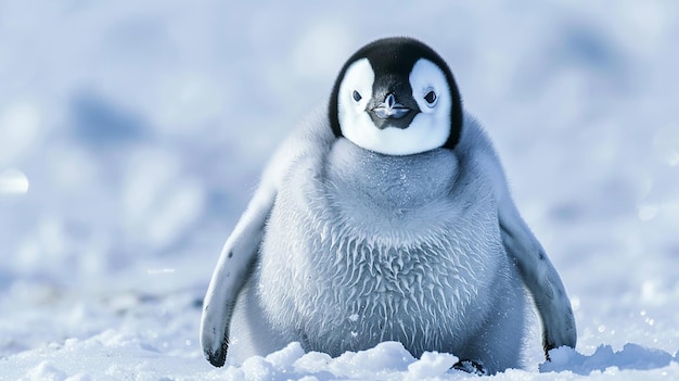 Due pinguini sono in piedi nella neve uno ha un pinguino sul petto