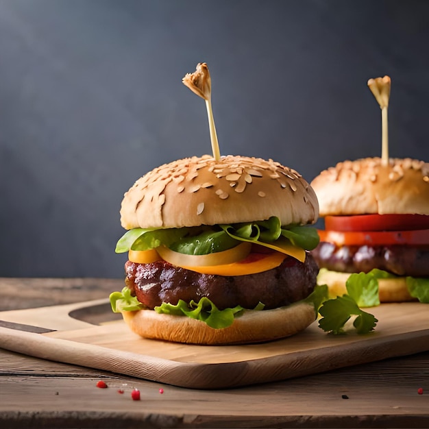 Due polpette di hamburger di manzo su una tavola di legno