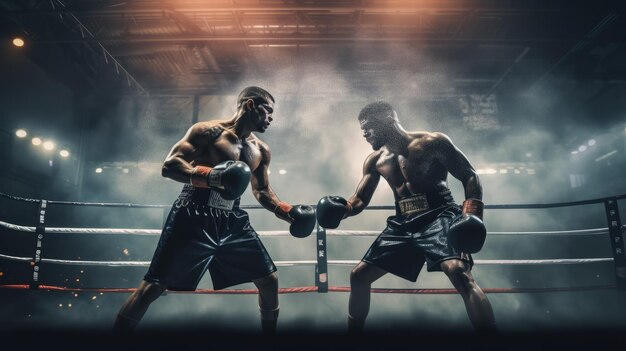 Due pugili professionisti che combattono in un oscuro ring di boxe