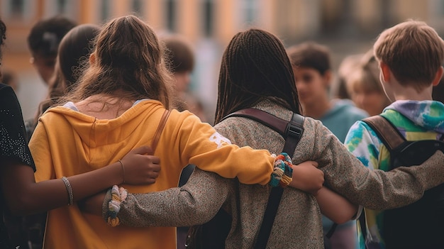 Due ragazze che si abbracciano e una ragazza indossa una felpa con cappuccio gialla e l'altra indossa una felpa gialla.