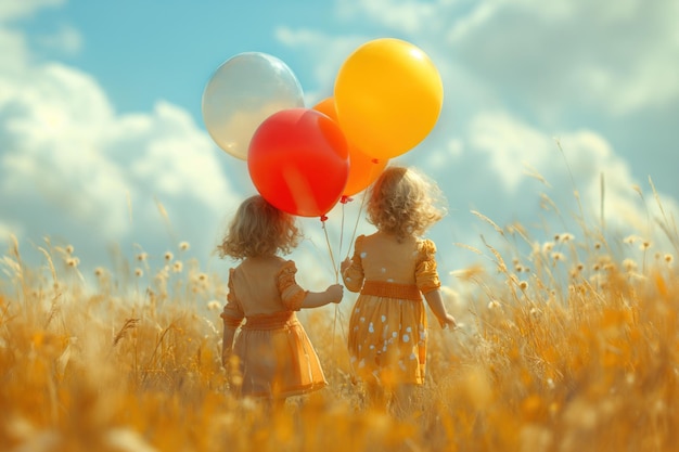 Due ragazze che tengono i palloncini all'aperto