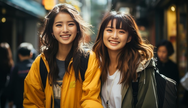 due ragazze giapponesi che camminano nelle vie dello shopping di tokyo godendosi la città