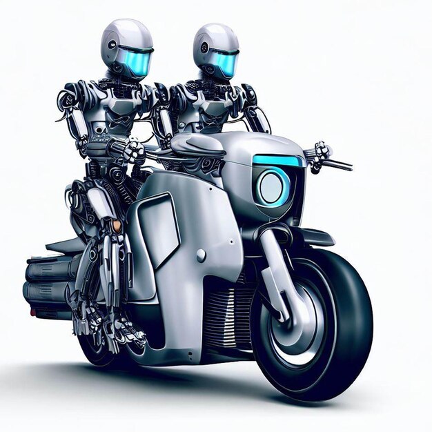 Due robot di intelligenza artificiale in sella a una moto