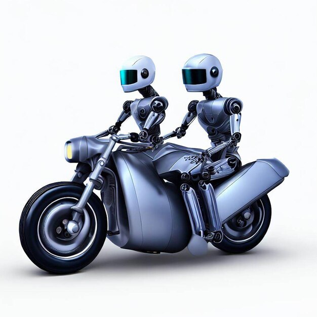 Due robot di intelligenza artificiale in sella a una moto