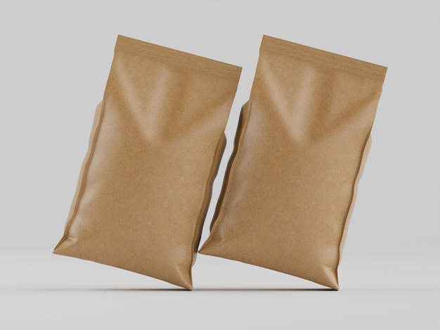 Due sacchetti di carta Kraft su sfondo bianco