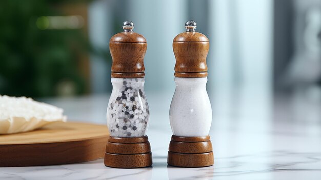 Due salt-and-pepper shaker su un tavolo di legno