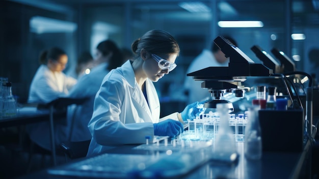 Due scienziati che lavorano in laboratorio per analizzare visivamente il campione nella capsula di Petri