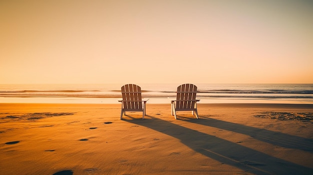 Due sedie adirondack sulla spiaggia al tramonto