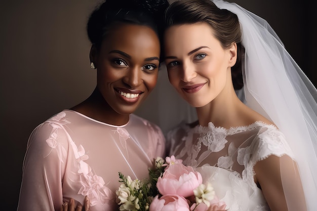 Due spose donne lesbiche in un abito bianco