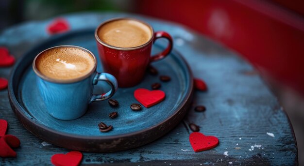 due tazze di caffè di San Valentino su un tavolo scuro