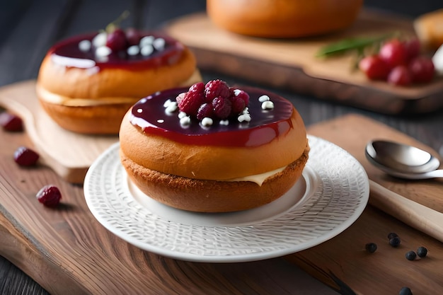 Due torte con ripieno di crema di lamponi su un piatto