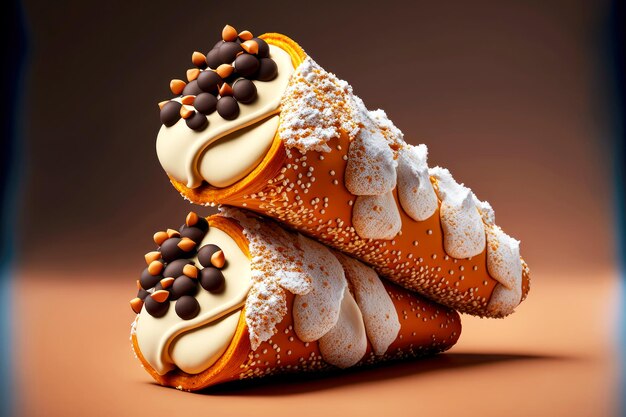 Due tubi di cannoli uno sopra l'altro su sfondo scuro