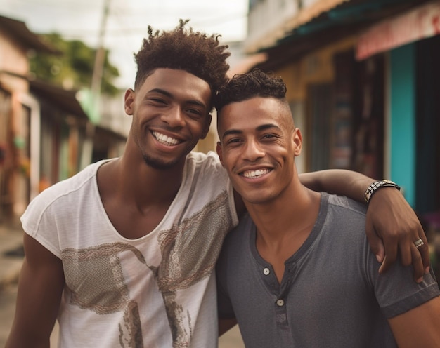 due uomini posano per una foto con uno che indossa una maglietta che dice " ti amo ".