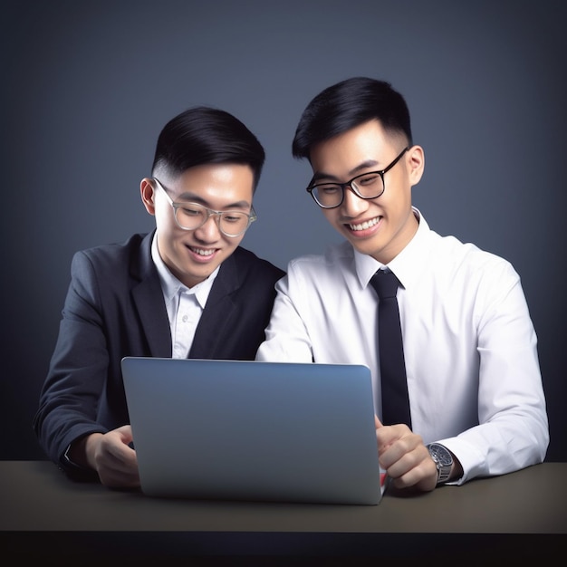 Due uomini stanno guardando un laptop con uno che indossa gli occhiali.