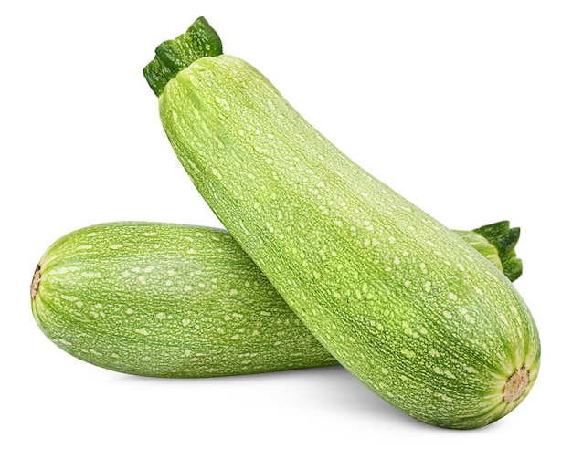 Due zucchine su uno sfondo bianco isolato