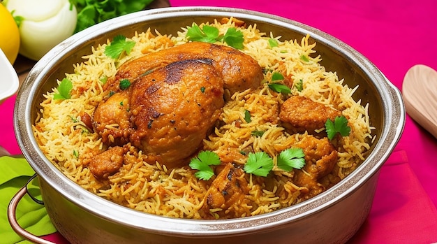 Dum hundi pollo biryani è o vaso di terracotta chiamato mani cibo indiano non vegetariano popolare Dum hundi