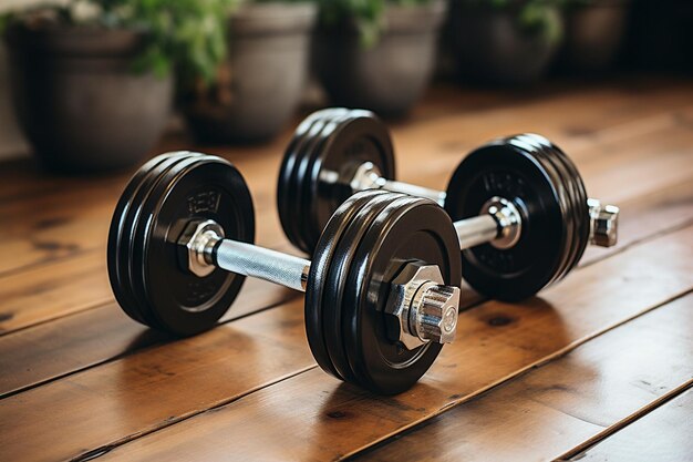 Dumbbells in fila in un club di fitness Profondità di campo poco profonda