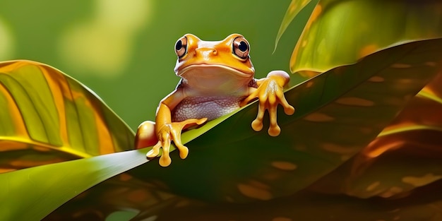 Dumpy Frog On Leaves Rana Anfibio Rettile IA Generativo